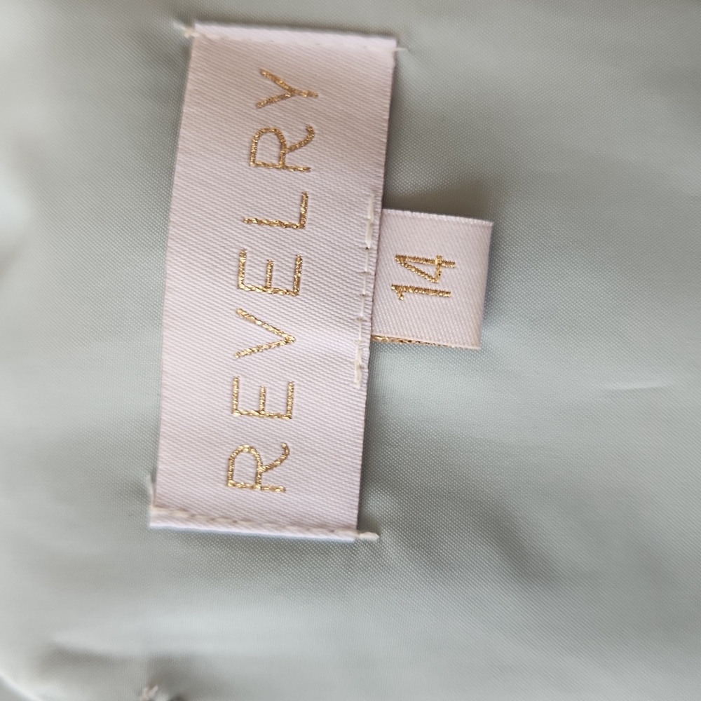 Revelry Amelia Formal Chiffon Bridesmaid Dress Tiered Ruffles Sage Size 14 - Picture 10 of 16